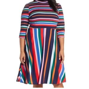 Eloquii Colorful Striped Fit and Flare Dress